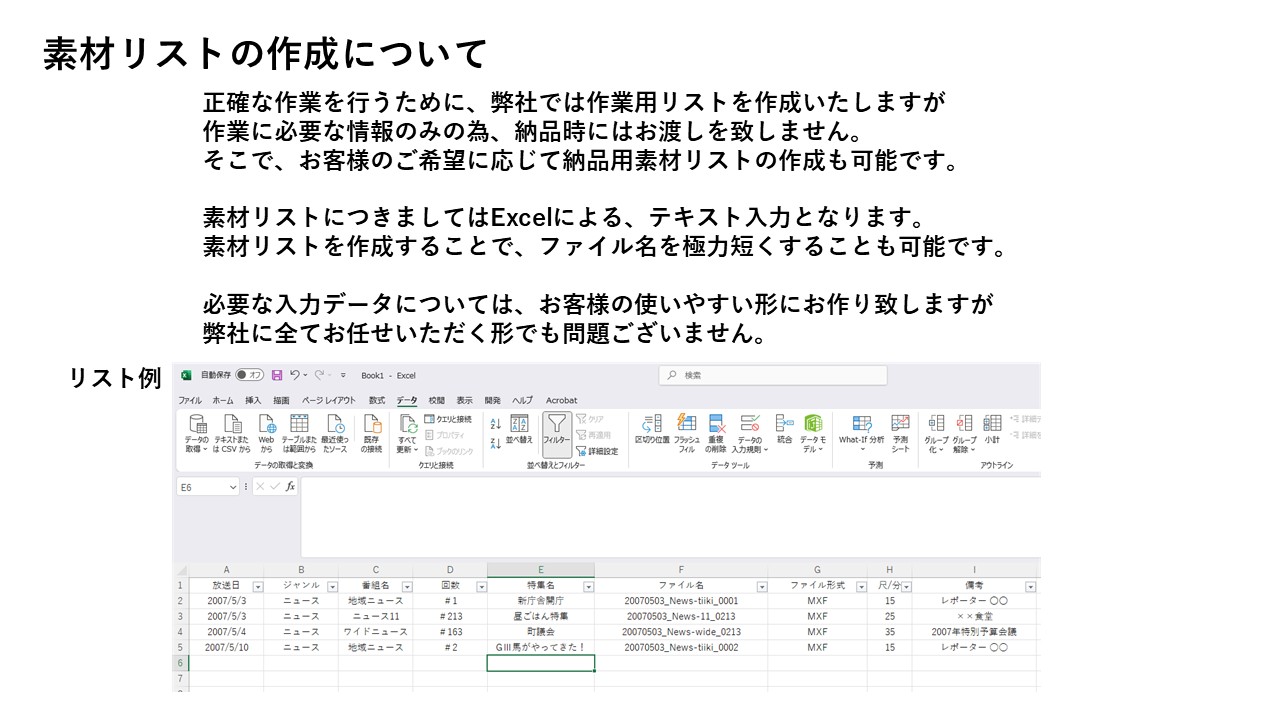 アーカイブ作業の素材リスト作成について