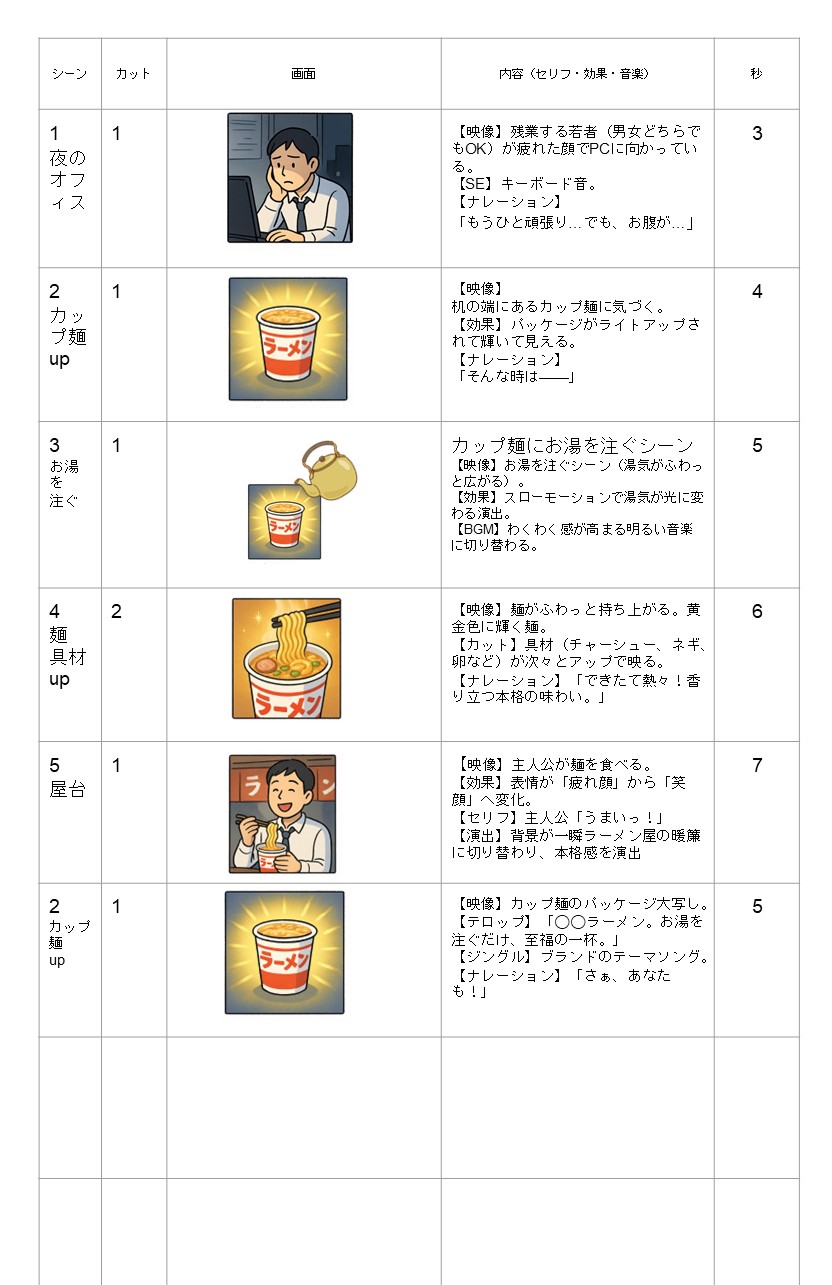 絵コンテの作成例